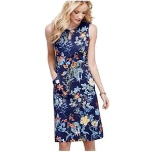 Lands’ End Dress Ponte Knit Sheath Pockets Blue Yellow Floral Women’s Size 18